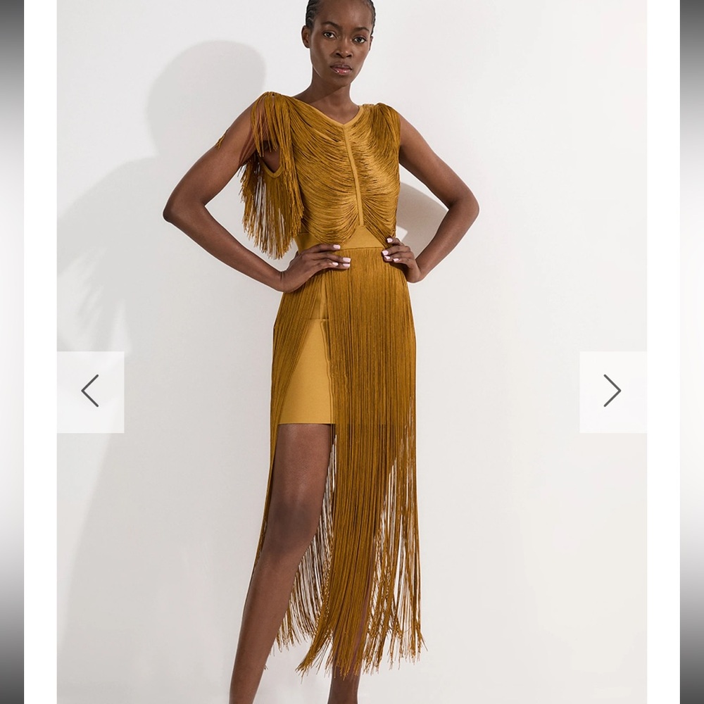 Karen Millen Mustard Fringe Midi Dress
